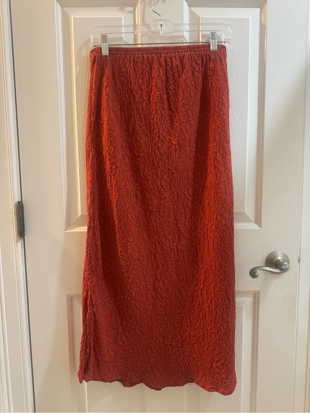 Textured Maxi Skirt in Rust Red